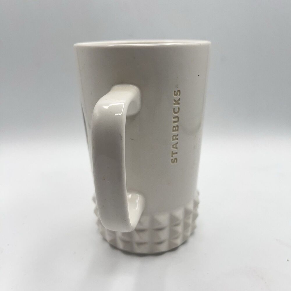 STARBUCKS COFFEE 2014 Tall White Mug Cup Mirror Label Hobnail Base 16 Oz - Picture 3 of 11